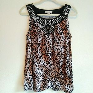 Carolyn Taylor Embellished Leopard Print Top Sz L